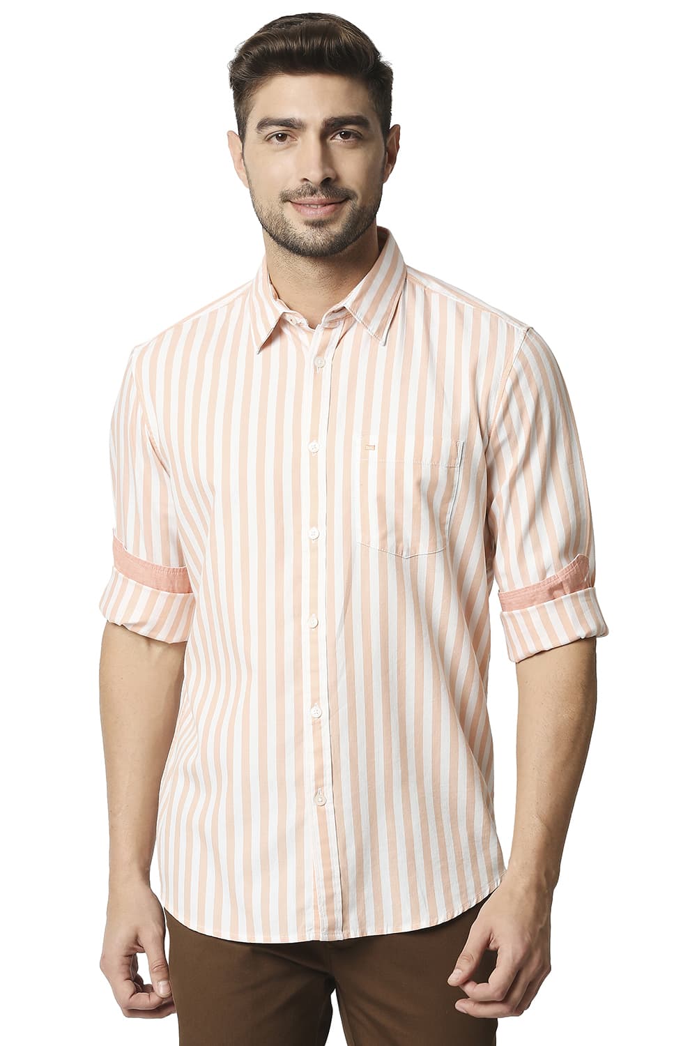 BASICS SLIM FIT TWILL STRIPE SHIRT