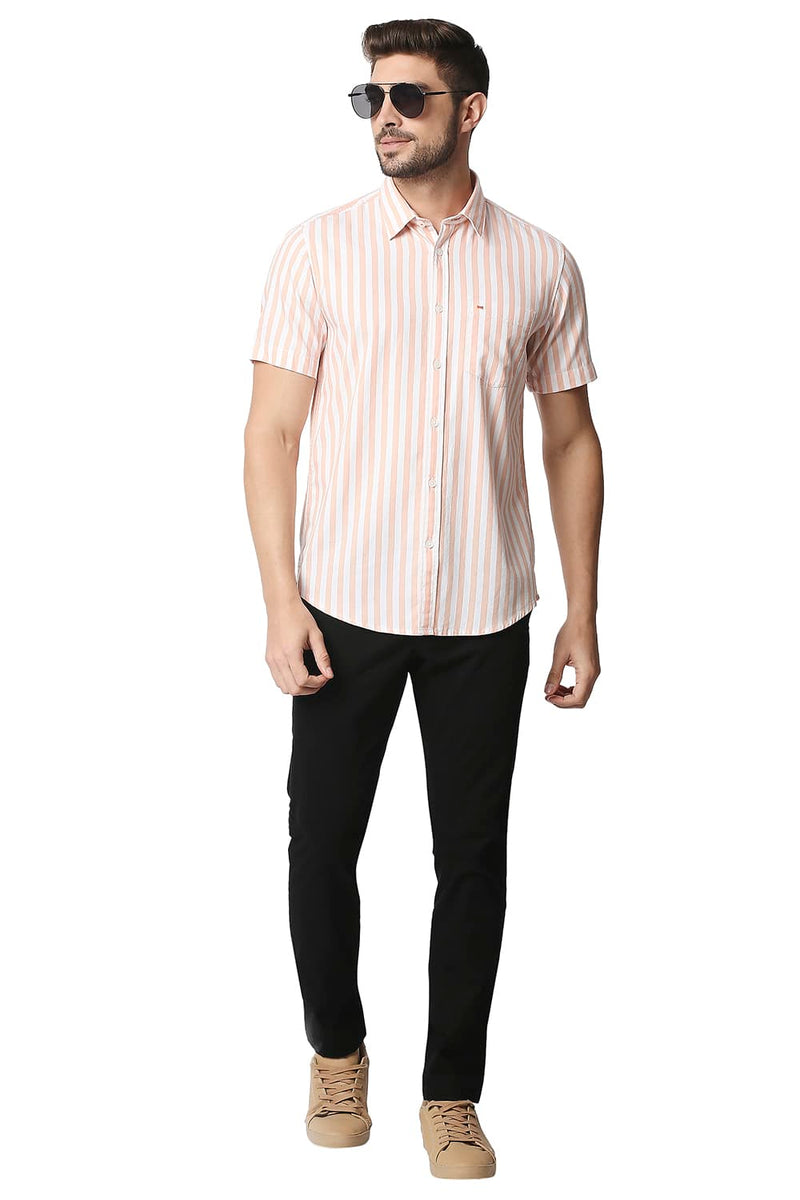 BASICS SLIM FIT TWILL STRIPE HALFSLEEVES SHIRT