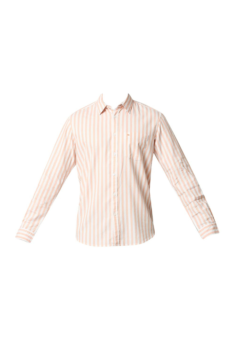 BASICS SLIM FIT ORANGE NECTAR TWILL STRIPE SHIRT