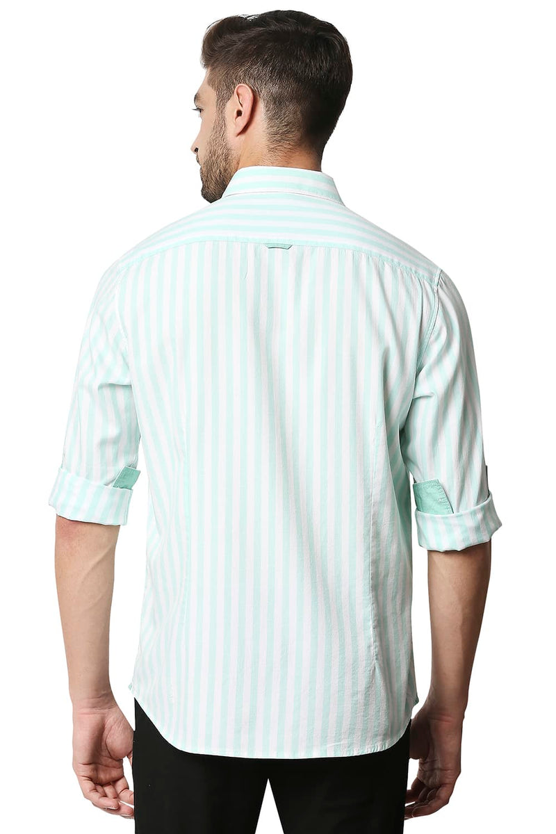 BASICS SLIM FIT TWILL STRIPE SHIRT