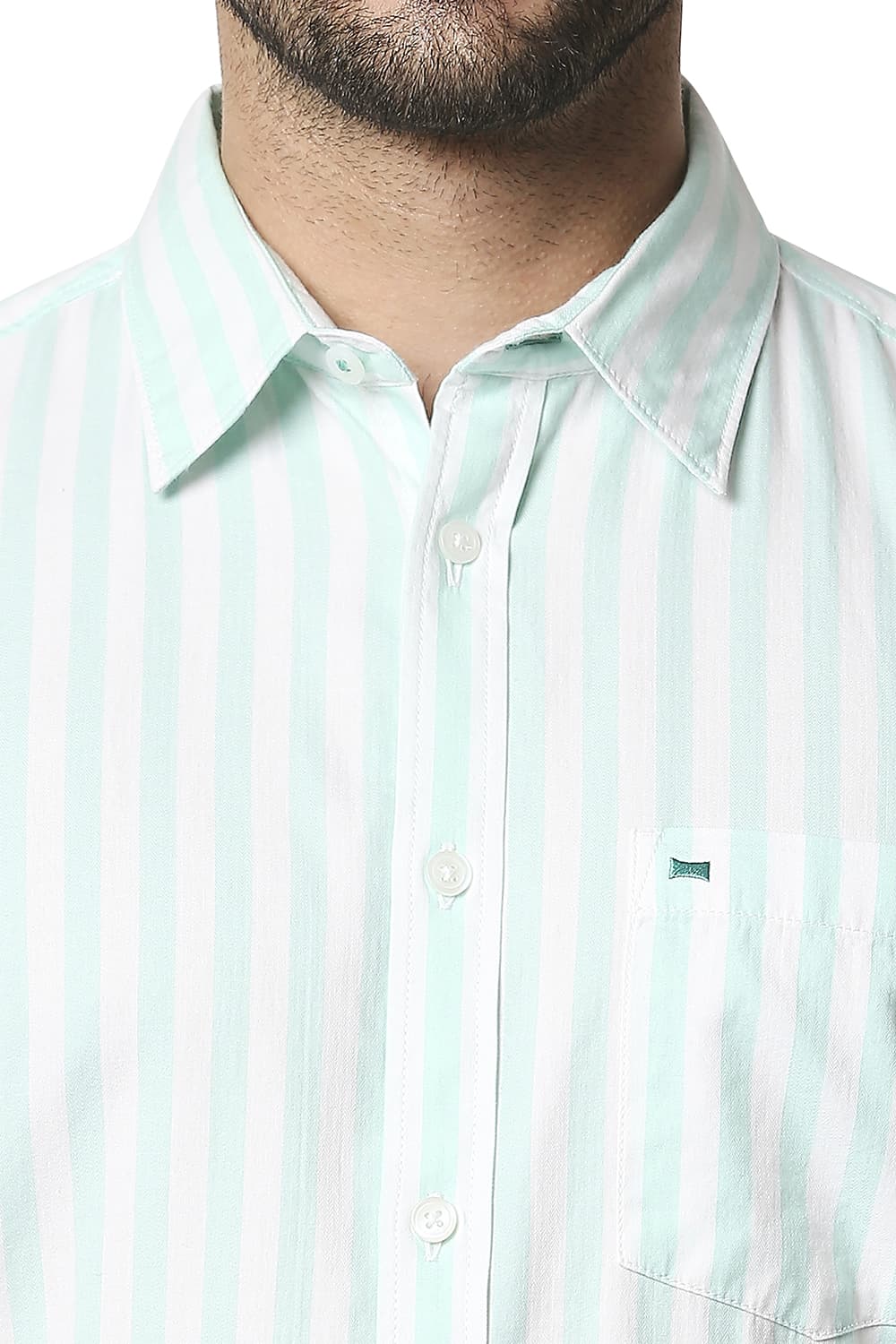 BASICS SLIM FIT TWILL STRIPE SHIRT