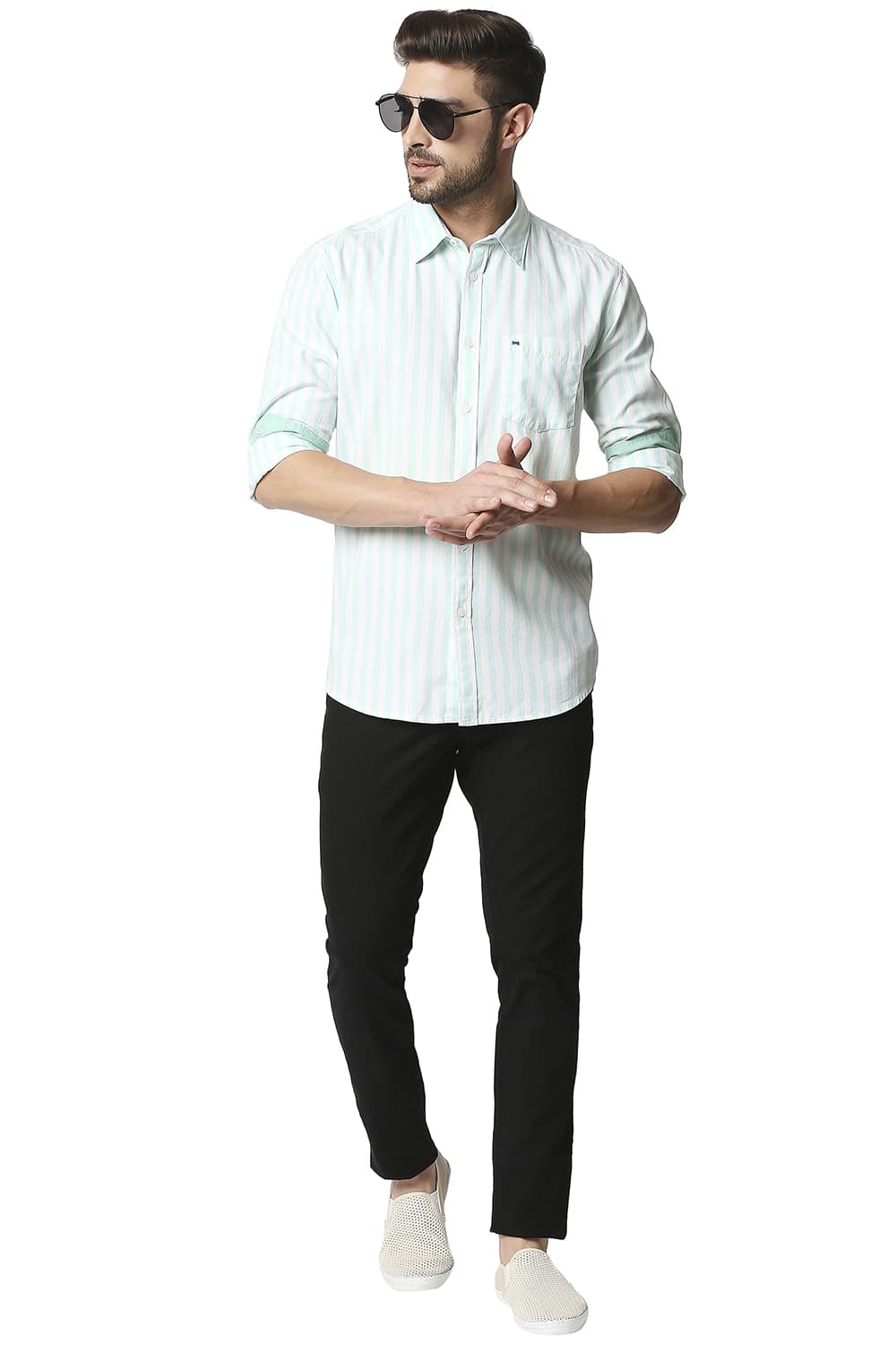 BASICS SLIM FIT TWILL STRIPE SHIRT