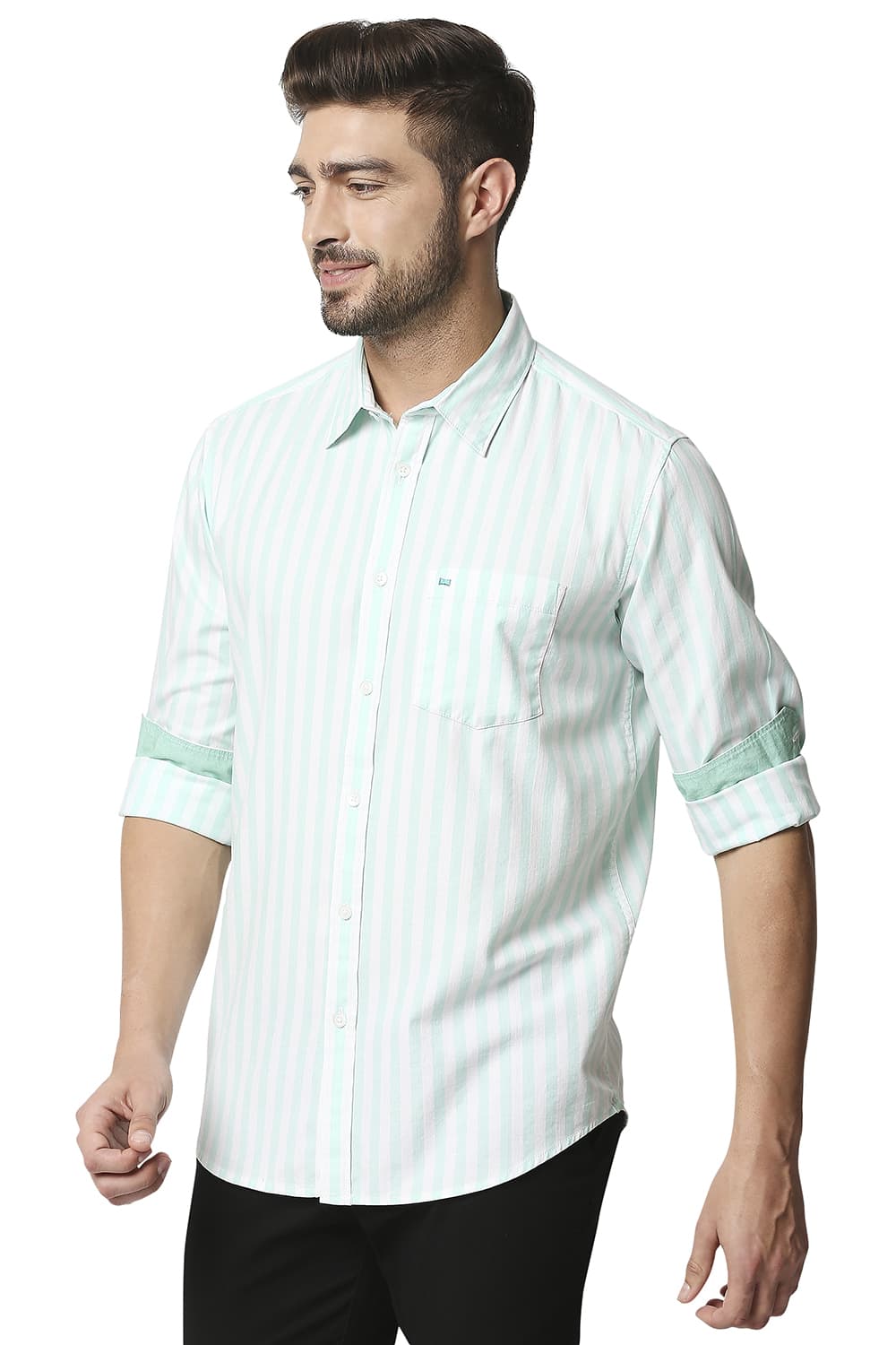 BASICS SLIM FIT TWILL STRIPE SHIRT