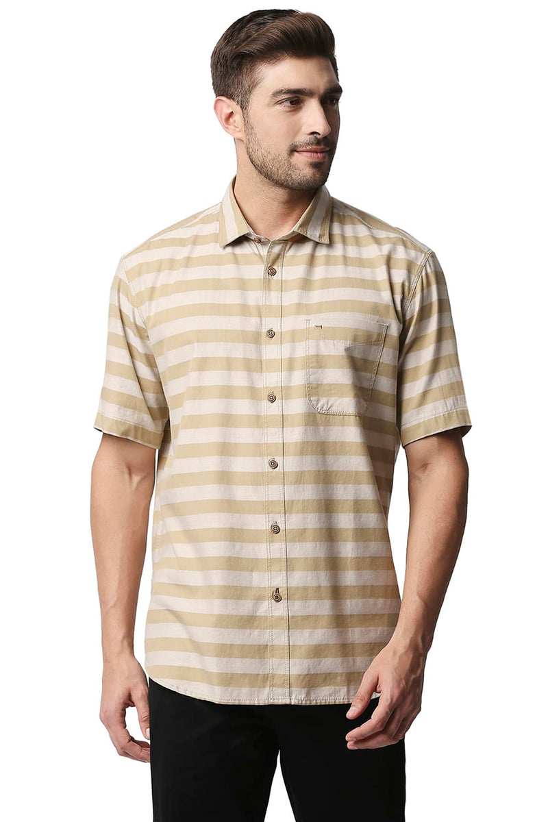 BASICS SLIM FIT TWILL WEFT STRIPE SHIRT