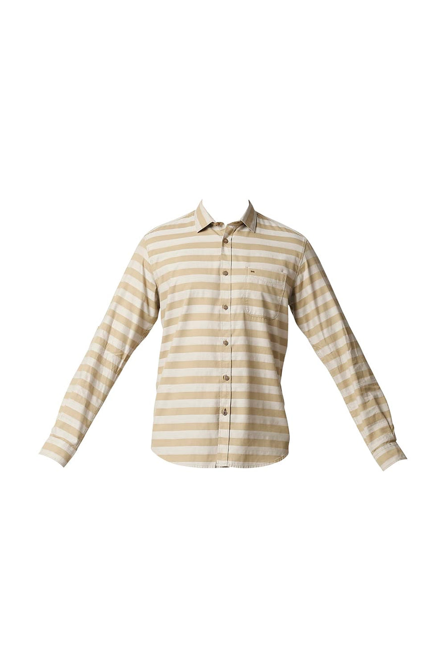 BASICS SLIM FIT LARK KHAKI TWILL WEFT STRIPE SHIRT