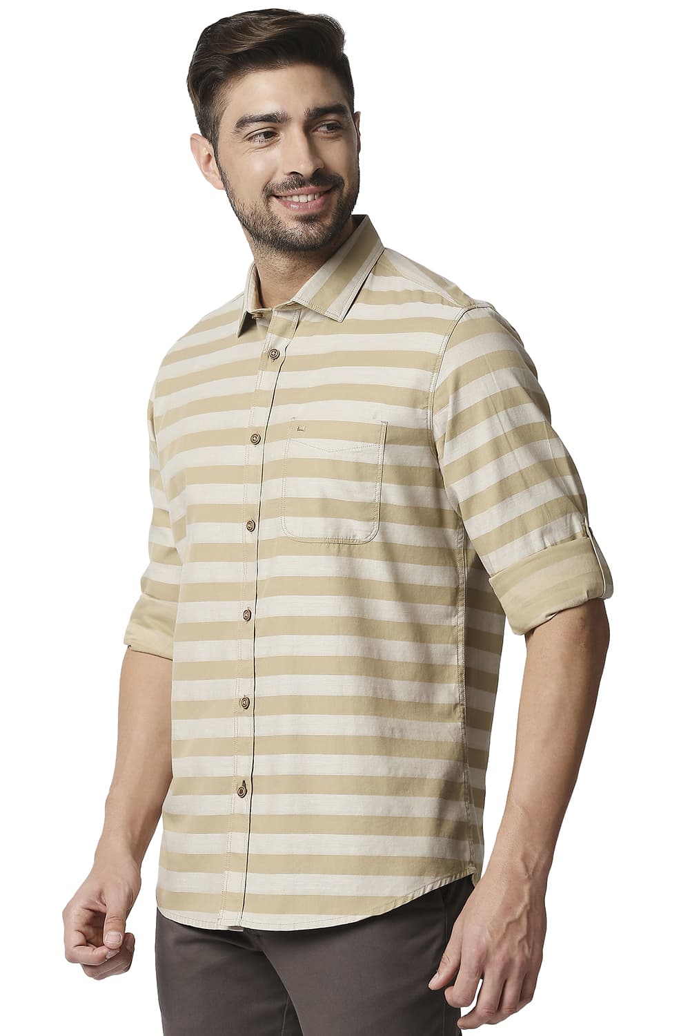 BASICS SLIM FIT TWILL WEFT STRIPE SHIRT