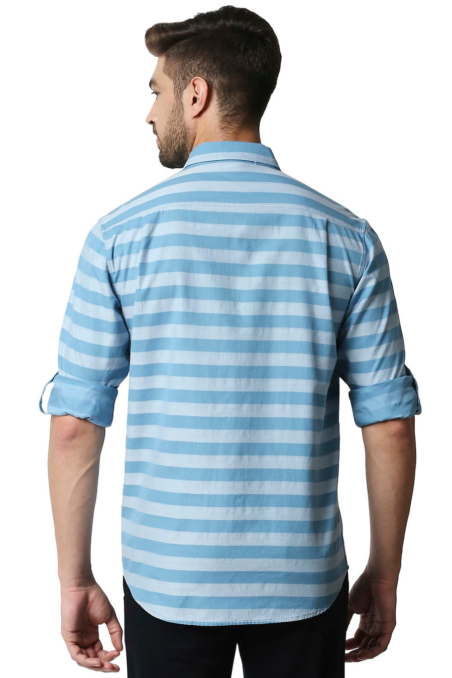 BASICS SLIM FIT HERITAGE BLUE TWILL WEFT STRIPE SHIRT