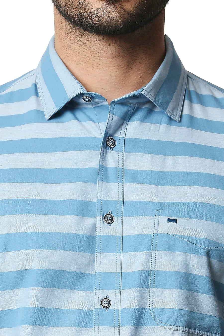 BASICS SLIM FIT HERITAGE BLUE TWILL WEFT STRIPE SHIRT