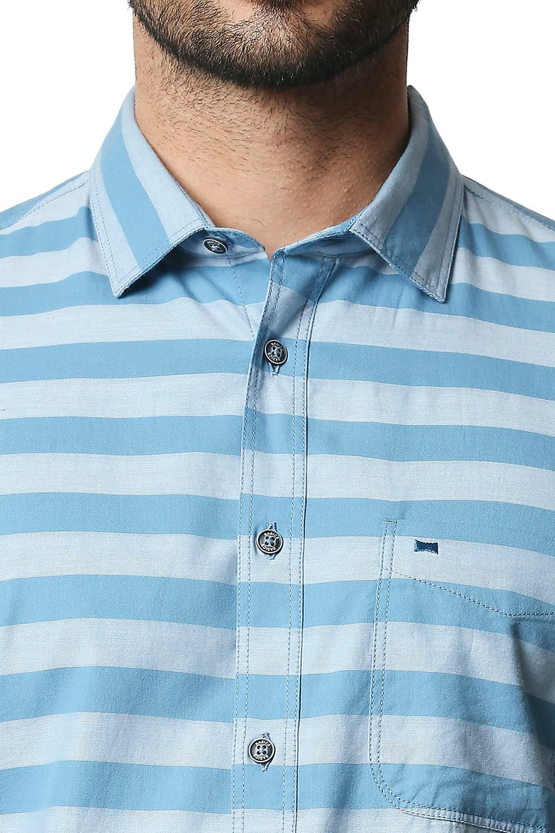 BASICS SLIM FIT TWILL WEFT STRIPE SHIRT