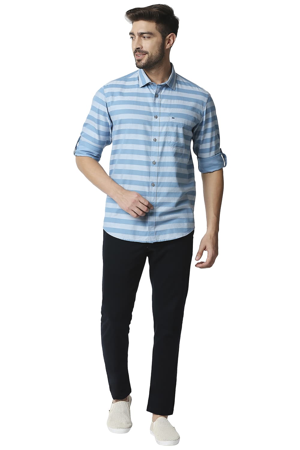 BASICS SLIM FIT TWILL WEFT STRIPE SHIRT