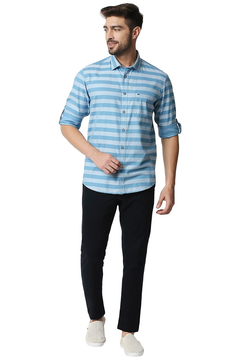 BASICS SLIM FIT TWILL WEFT STRIPE SHIRT