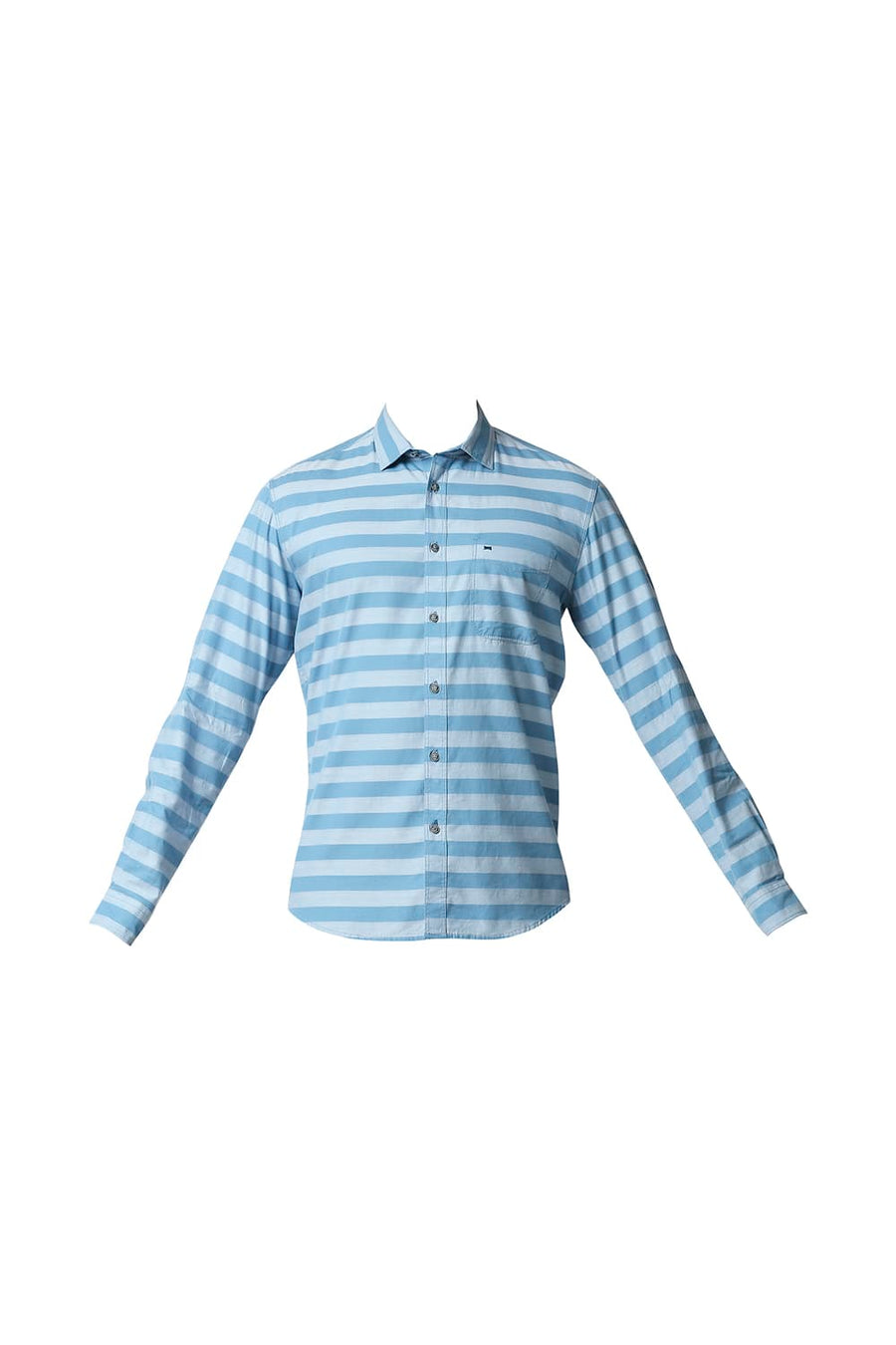 BASICS SLIM FIT HERITAGE BLUE TWILL WEFT STRIPE SHIRT