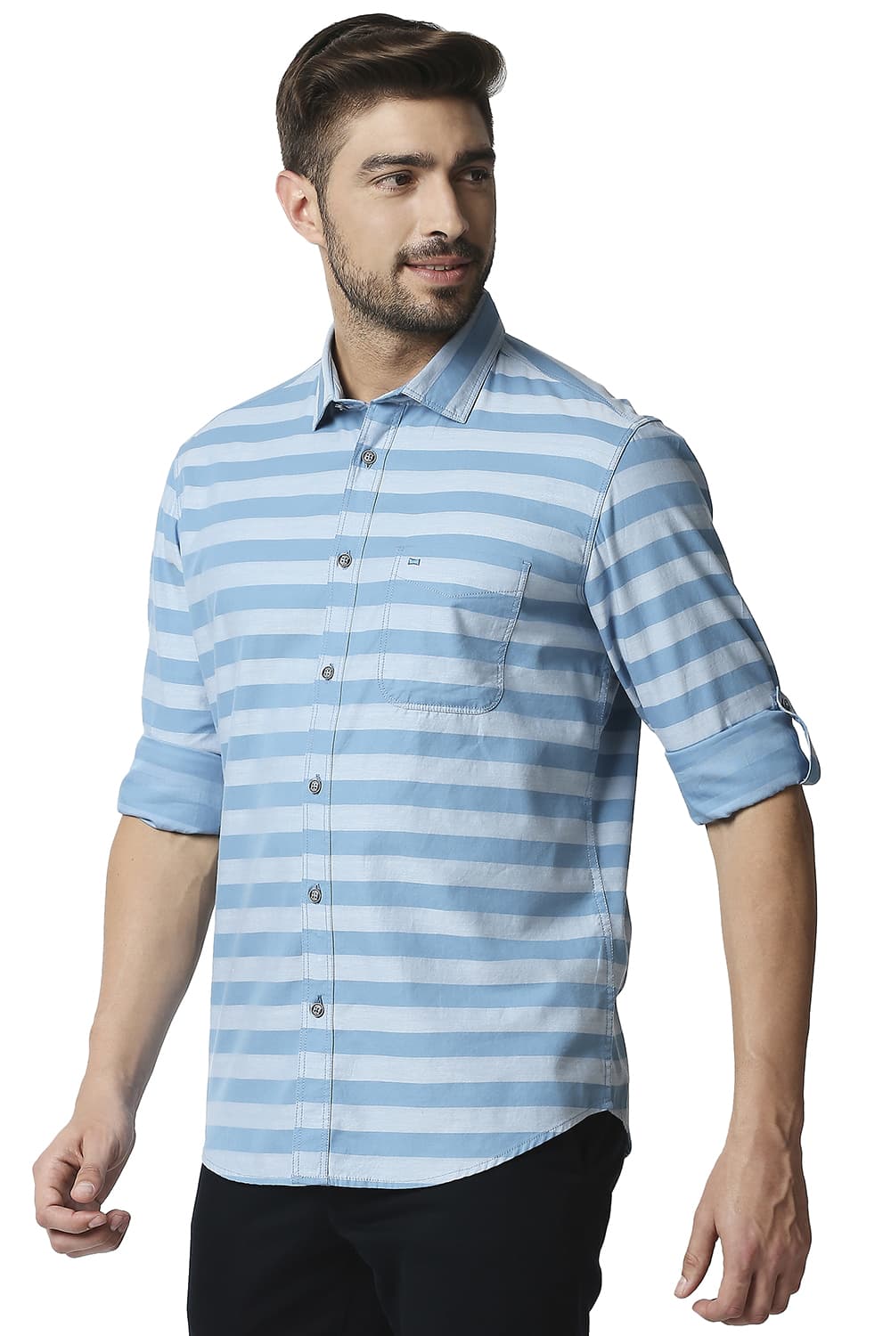 BASICS SLIM FIT TWILL WEFT STRIPE SHIRT