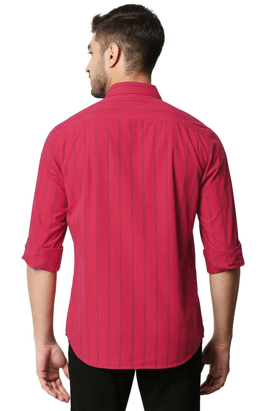 BASICS SLIM FIT CRIMSON RED STRIPE SHIRT