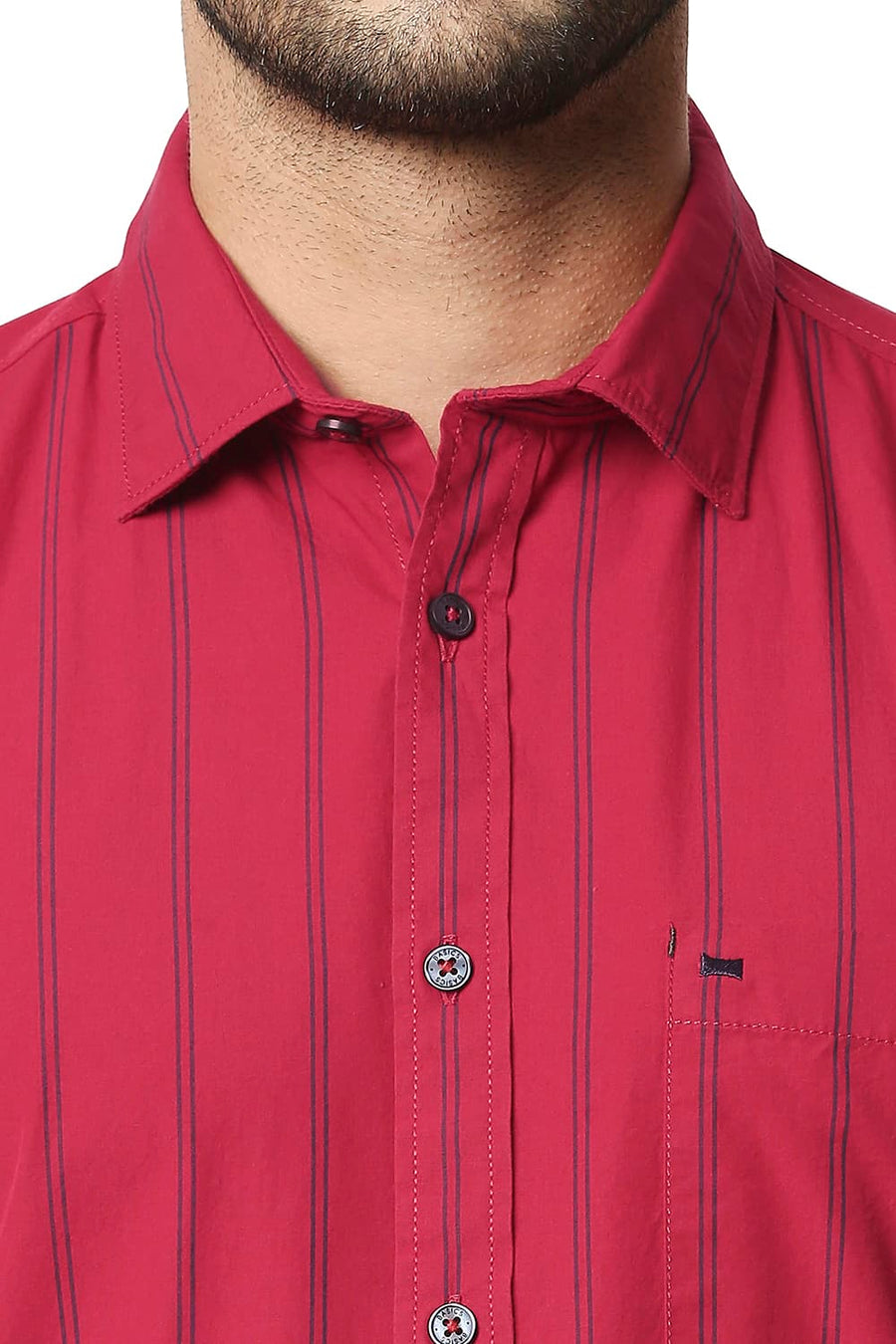 BASICS SLIM FIT CRIMSON RED STRIPE SHIRT