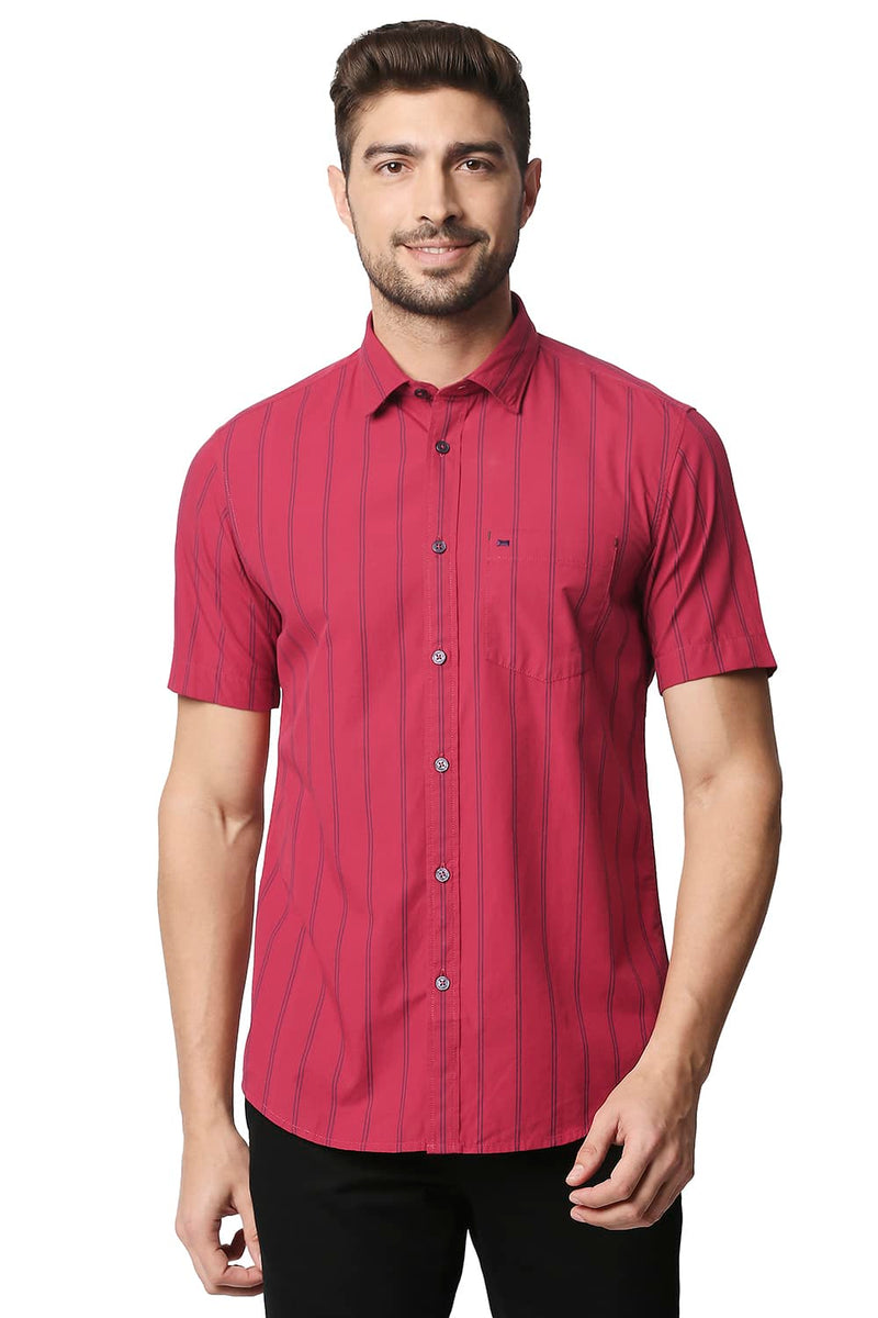 BASICS SLIM FIT STRIPE HALFSLEEVES SHIRT