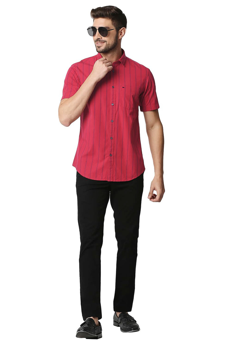 BASICS SLIM FIT STRIPE HALFSLEEVES SHIRT