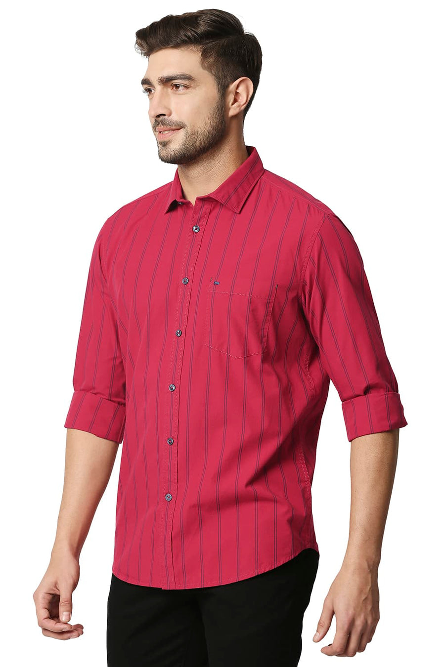 BASICS SLIM FIT CRIMSON RED STRIPE SHIRT