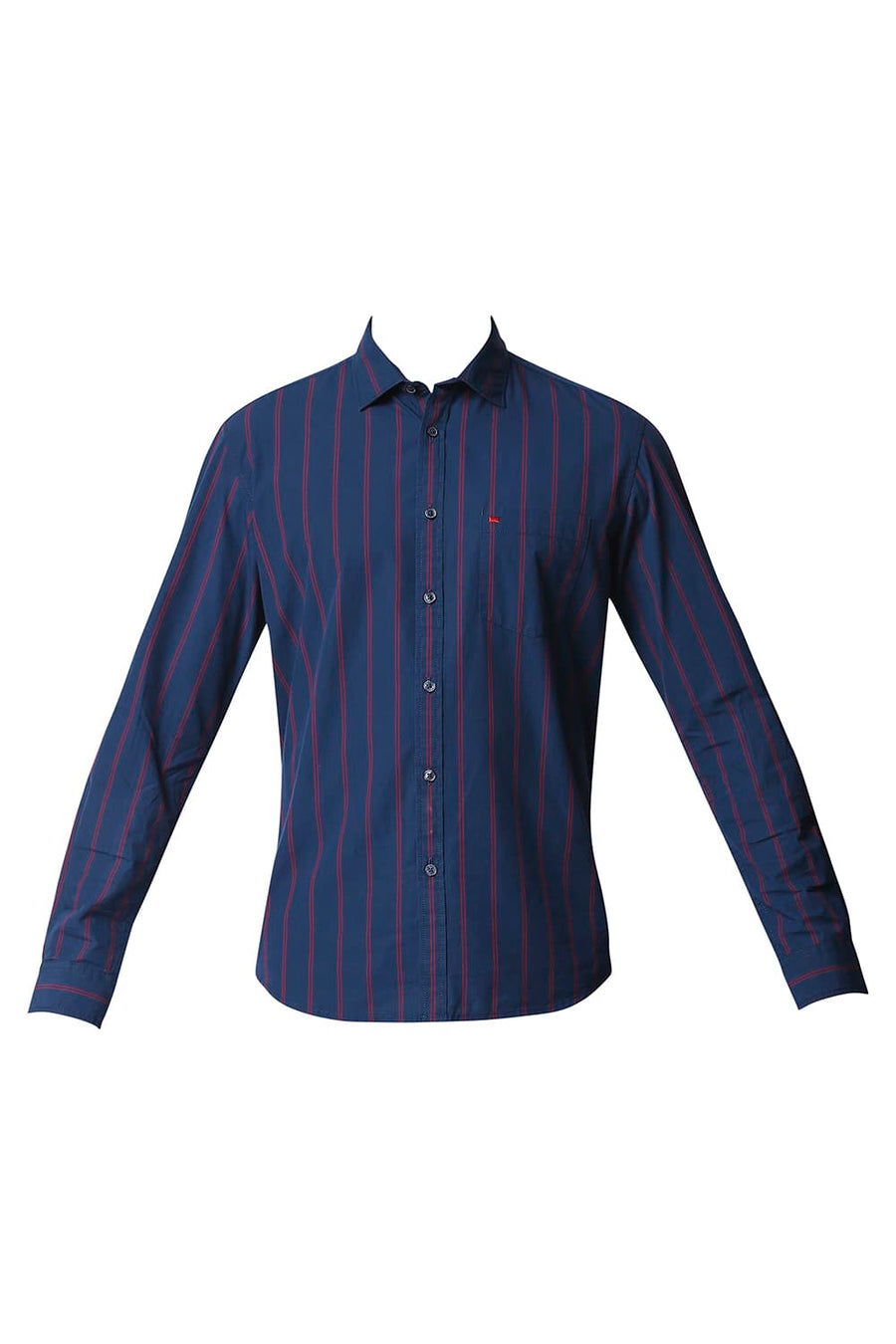 BASICS SLIM FIT DARK DENIM NAVY STRIPE SHIRT