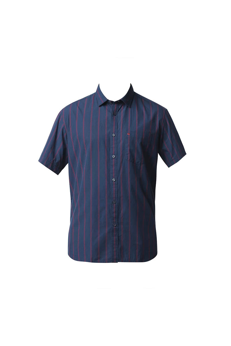 BASICS SLIM FIT STRIPE HALFSLEEVES SHIRT