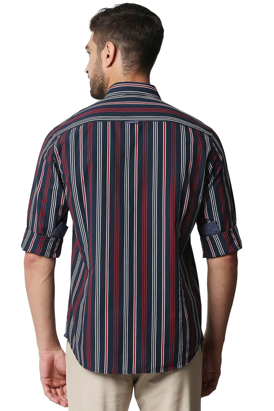 BASICS SLIM FIT OUTER SPACE NAVY STRIPE SHIRT