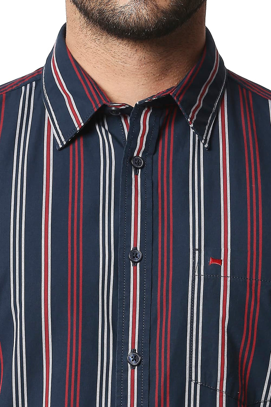 BASICS SLIM FIT OUTER SPACE NAVY STRIPE SHIRT
