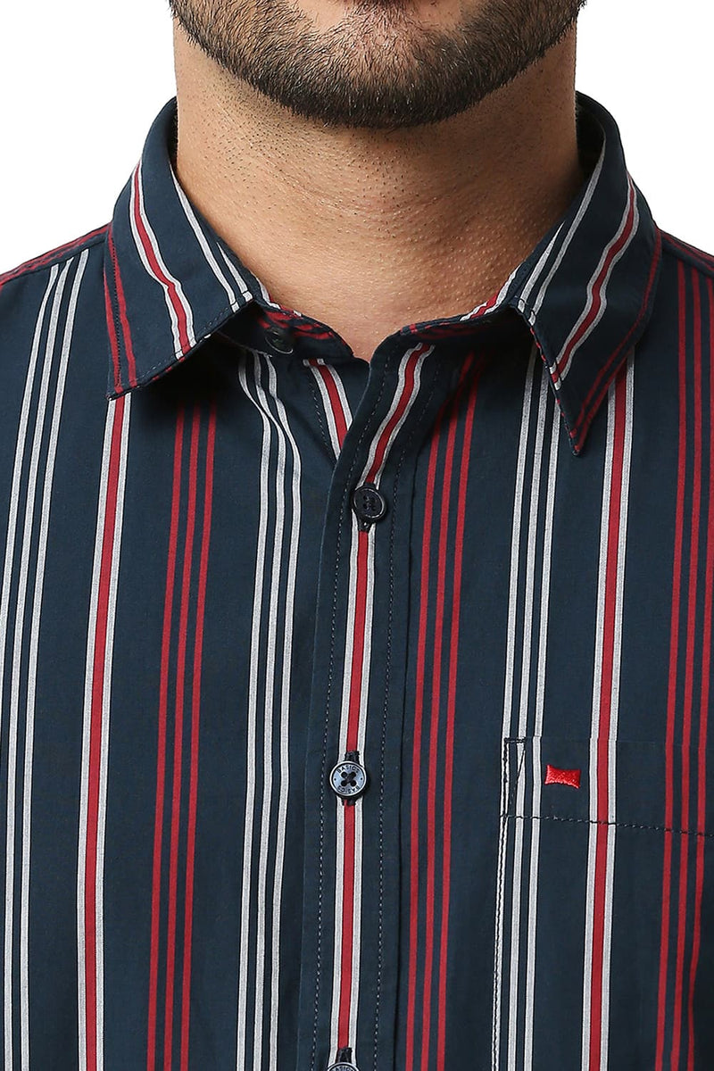 BASICS SLIM FIT STRIPE HALFSLEEVES SHIRT