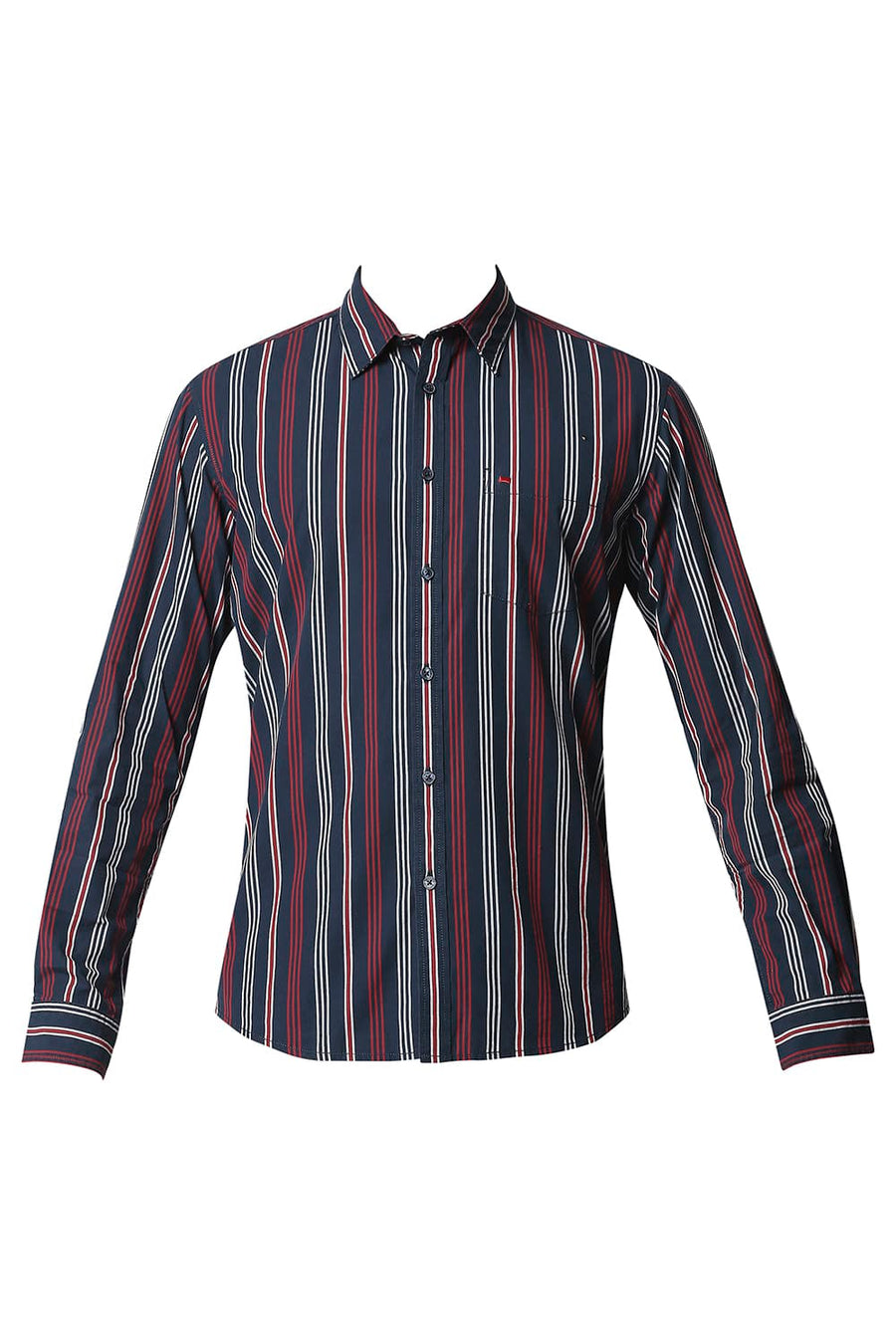 BASICS SLIM FIT OUTER SPACE NAVY STRIPE SHIRT
