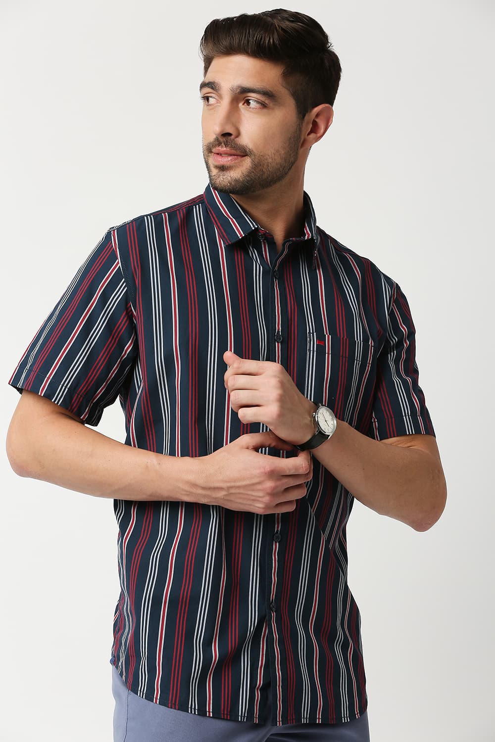 Slim Fit Stripe Halfsleeves Shirt