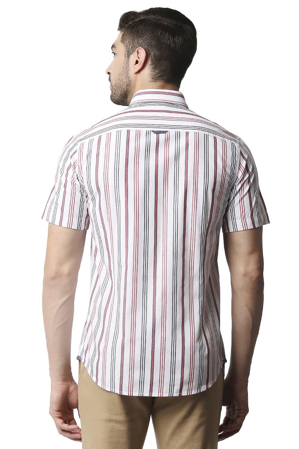 BASICS SLIM FIT STRIPE HALFSLEEVES SHIRT