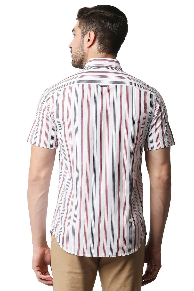 BASICS SLIM FIT STRIPE HALFSLEEVES SHIRT