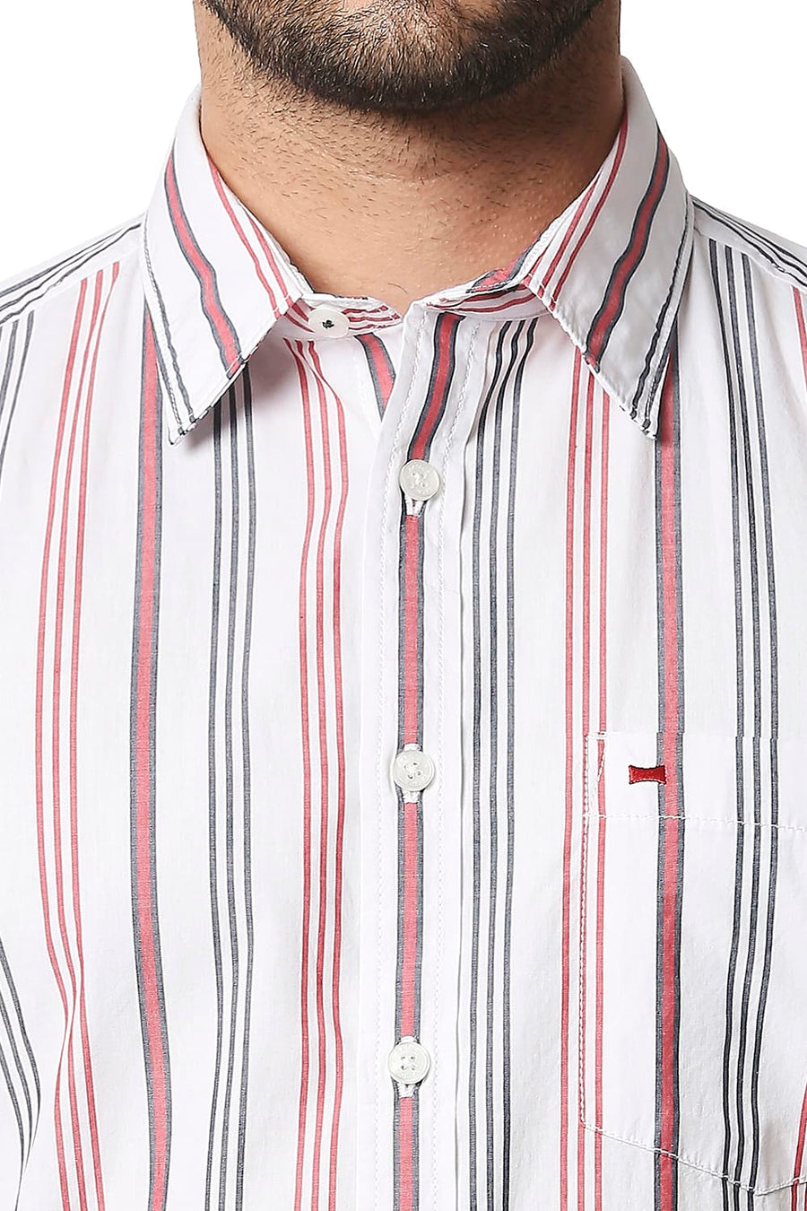 BASICS SLIM FIT CLOUD DANCER WHITE STRIPE SHIRT