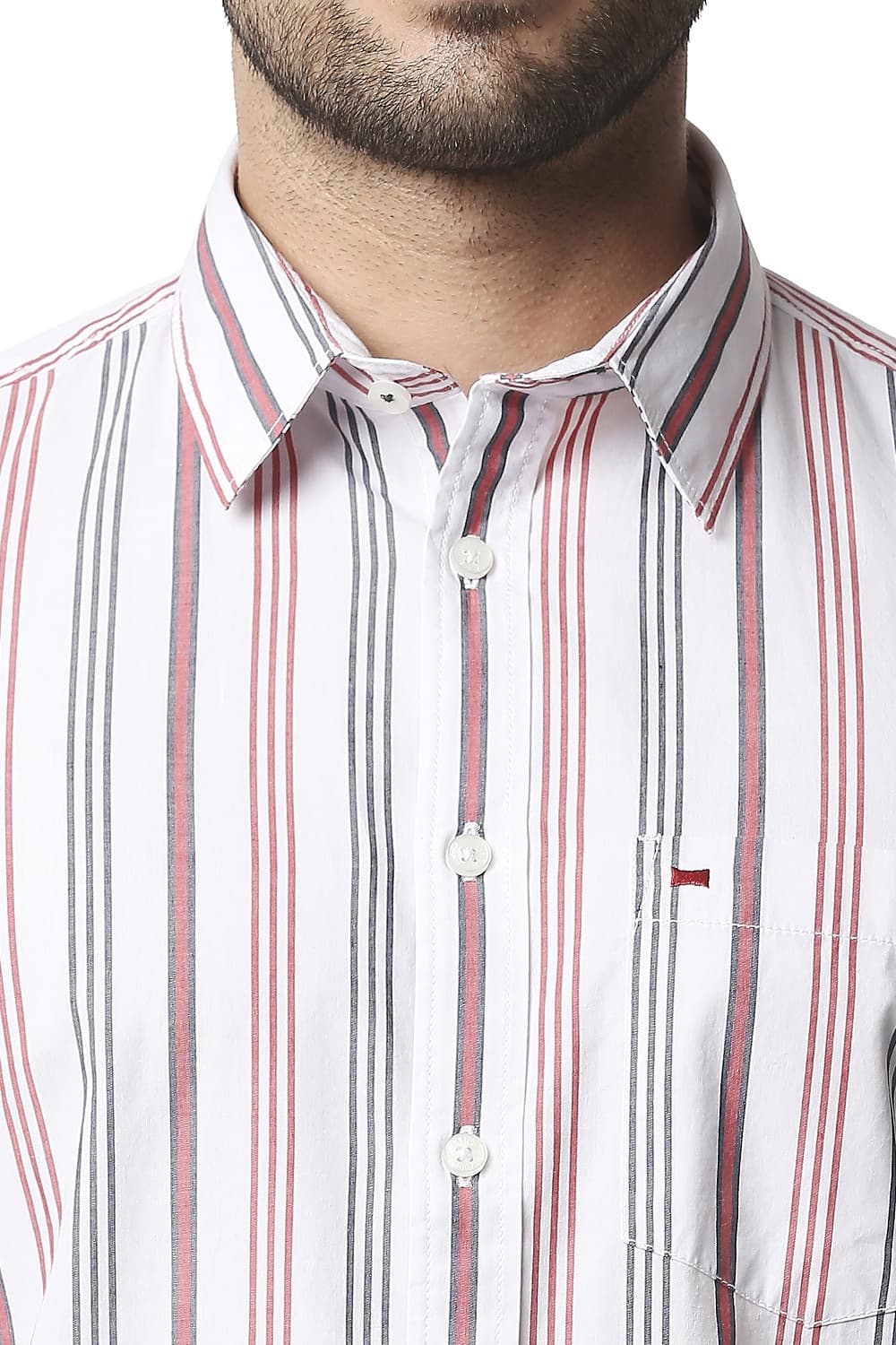 BASICS SLIM FIT STRIPE HALFSLEEVES SHIRT