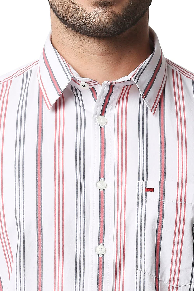 BASICS SLIM FIT STRIPE HALFSLEEVES SHIRT