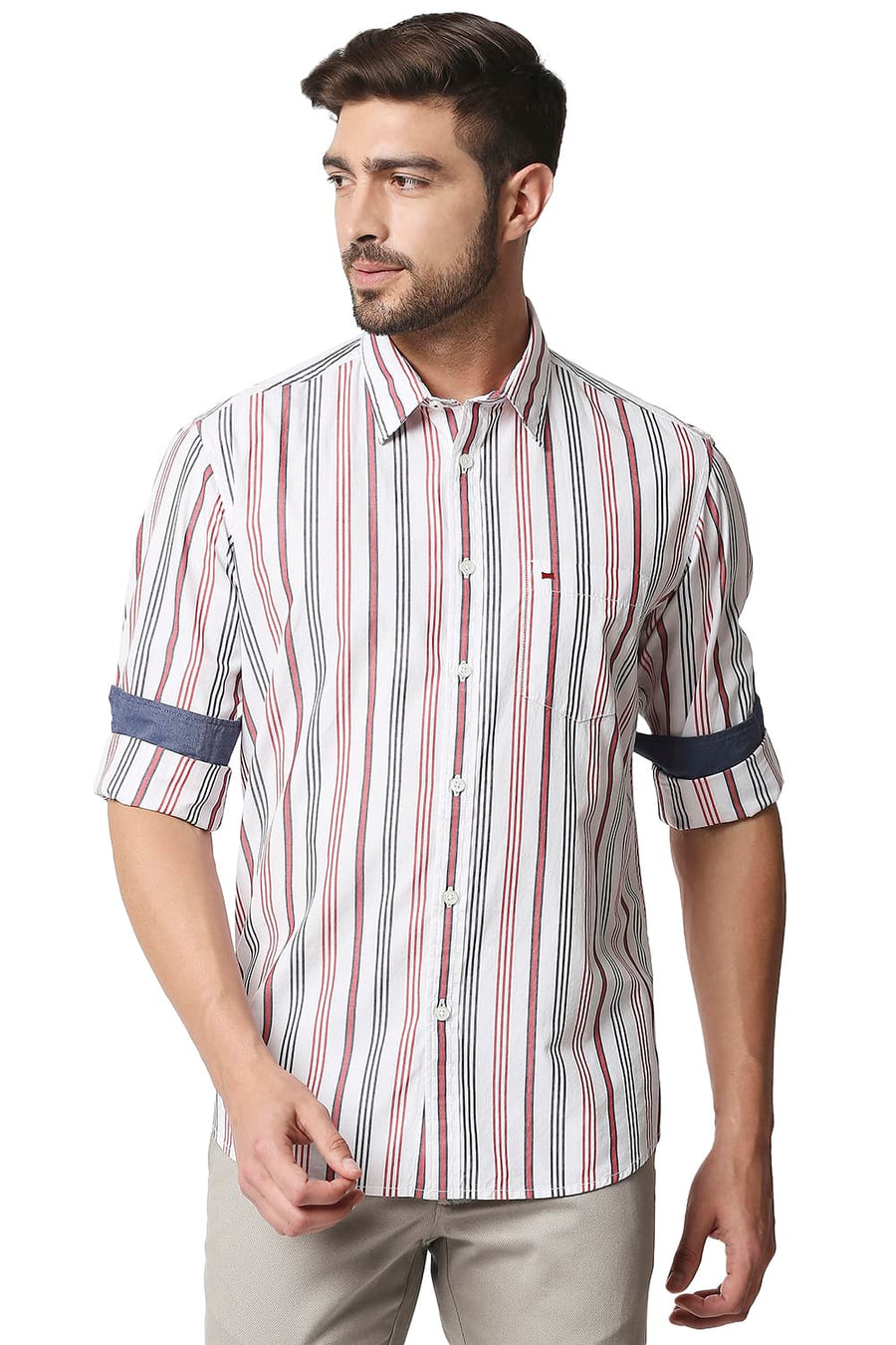 BASICS SLIM FIT CLOUD DANCER WHITE STRIPE SHIRT