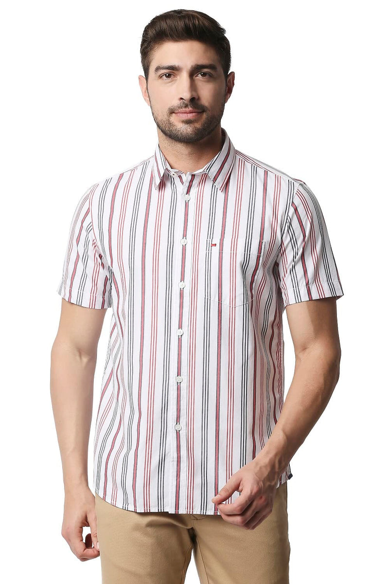 BASICS SLIM FIT STRIPE HALFSLEEVES SHIRT