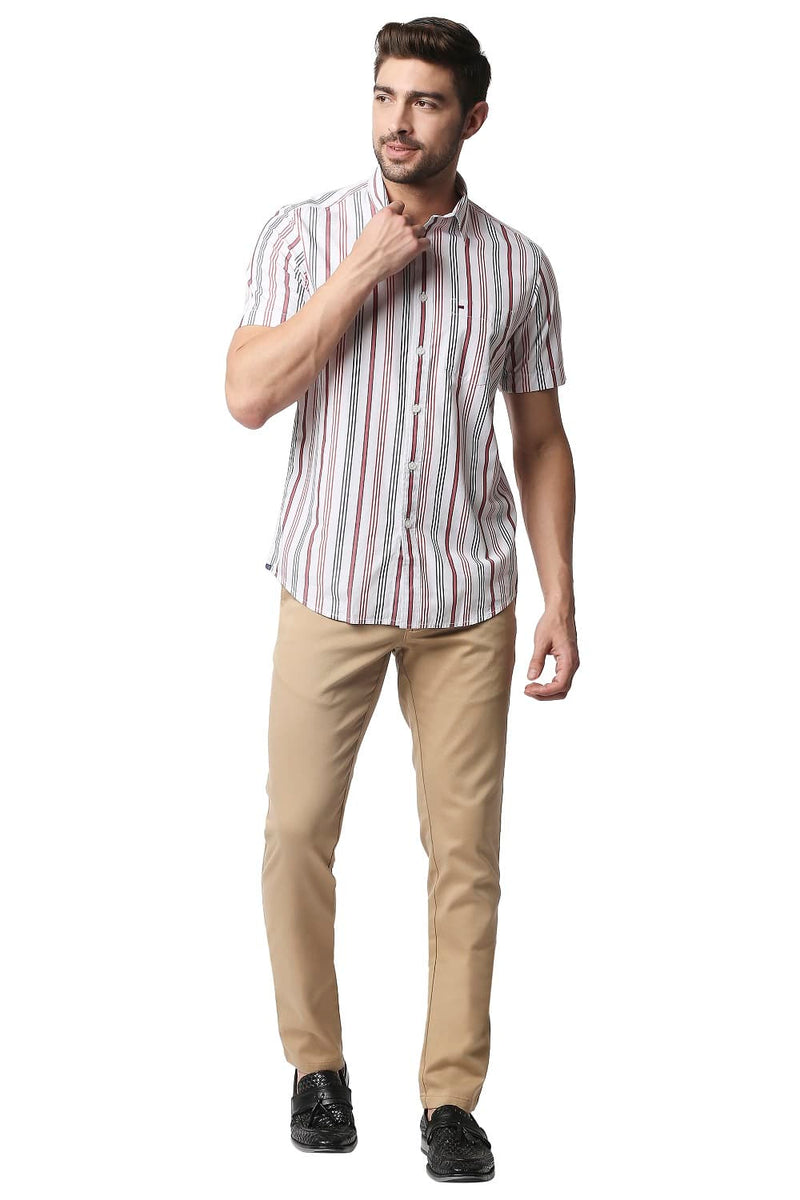 BASICS SLIM FIT STRIPE HALFSLEEVES SHIRT