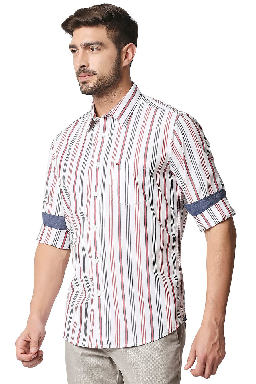 BASICS SLIM FIT CLOUD DANCER WHITE STRIPE SHIRT