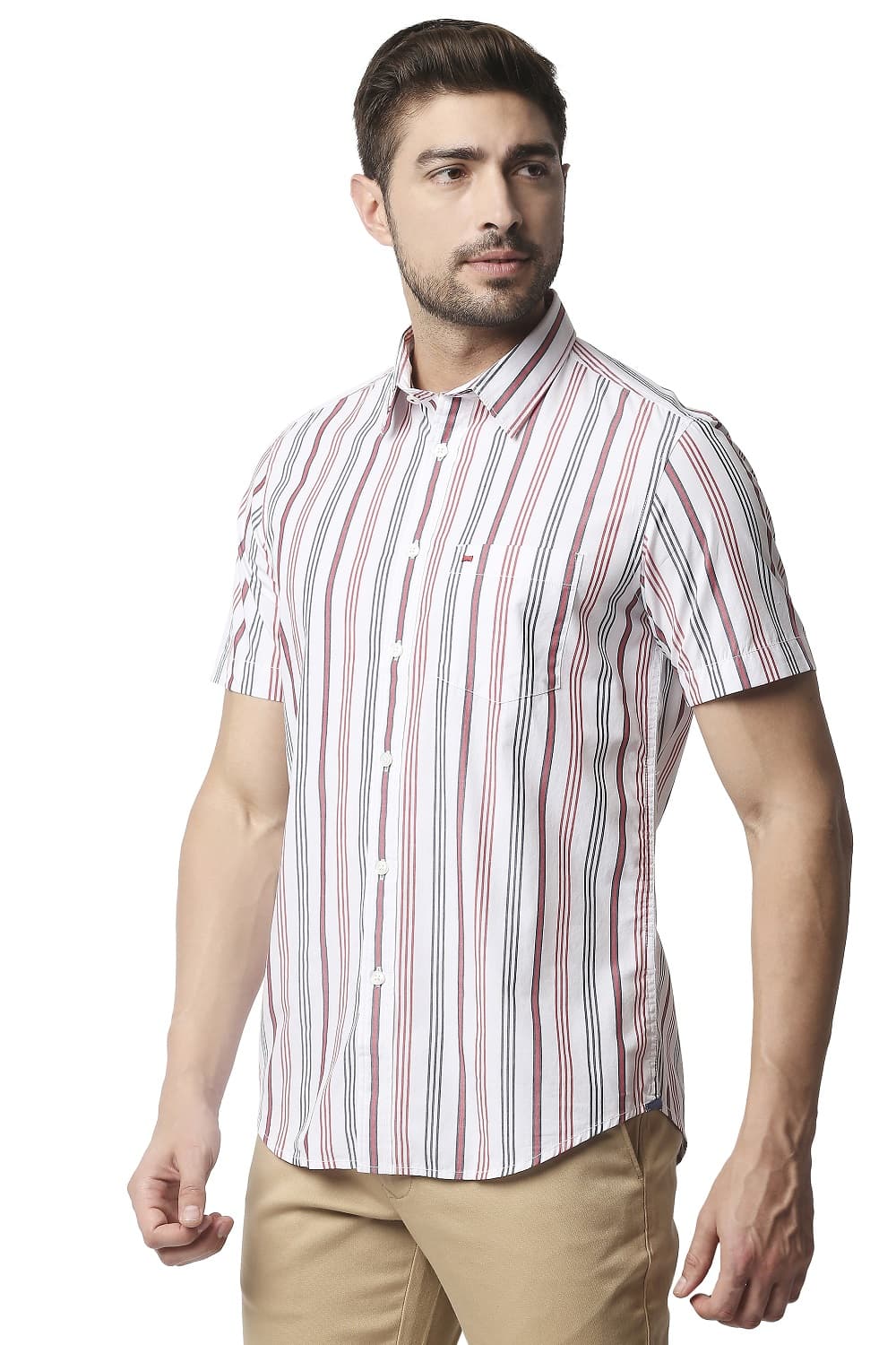 BASICS SLIM FIT STRIPE HALFSLEEVES SHIRT