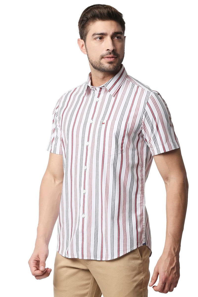 BASICS SLIM FIT STRIPE HALFSLEEVES SHIRT