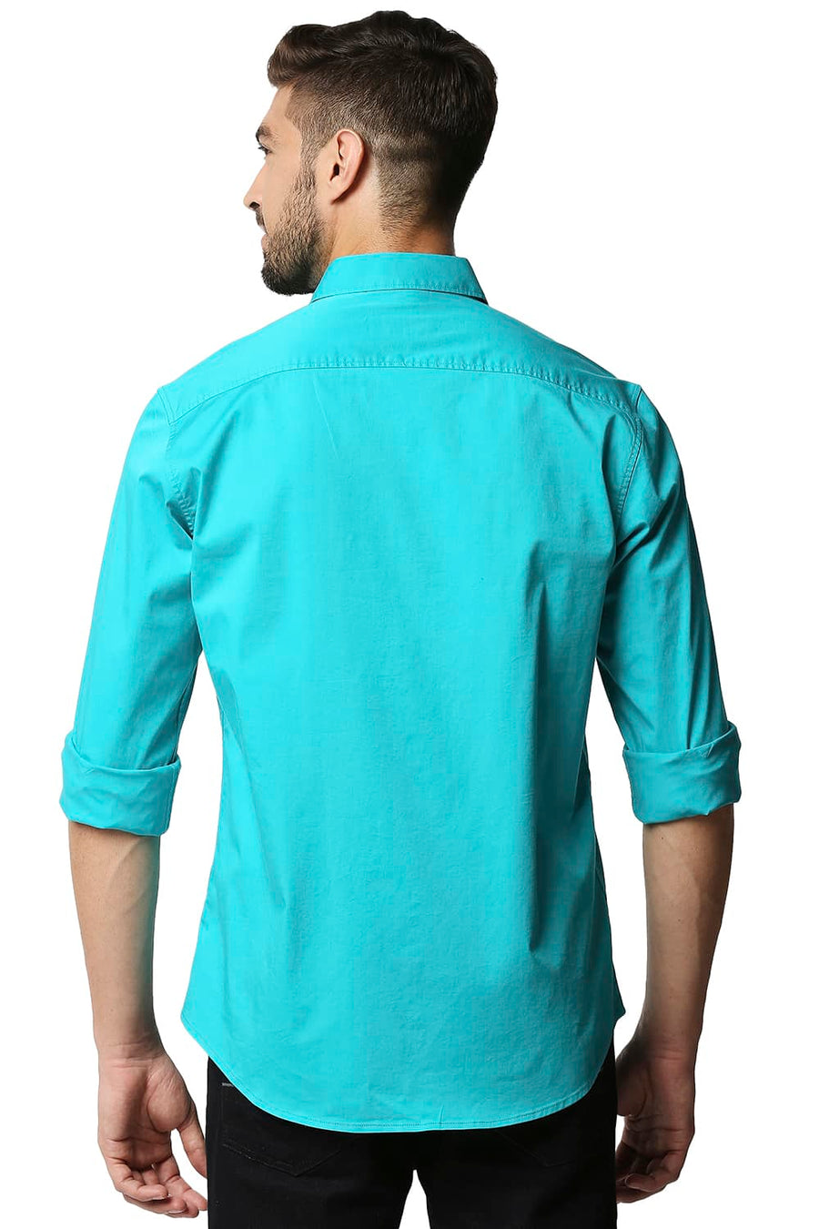 BASICS SLIM FIT TROPICAL GREEN TWILL STRETCH SHIRT