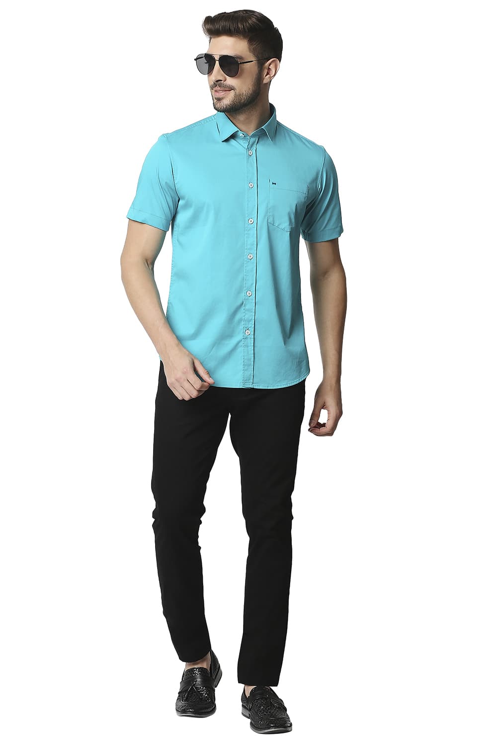 BASICS SLIM FIT TWILL STRETCH HALFSLEEVES SHIRT