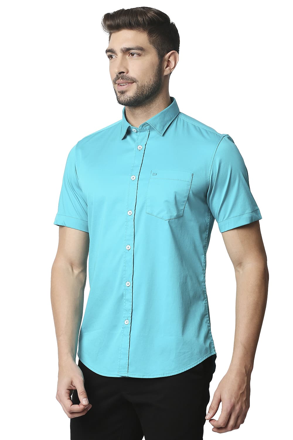 BASICS SLIM FIT TWILL STRETCH HALFSLEEVES SHIRT