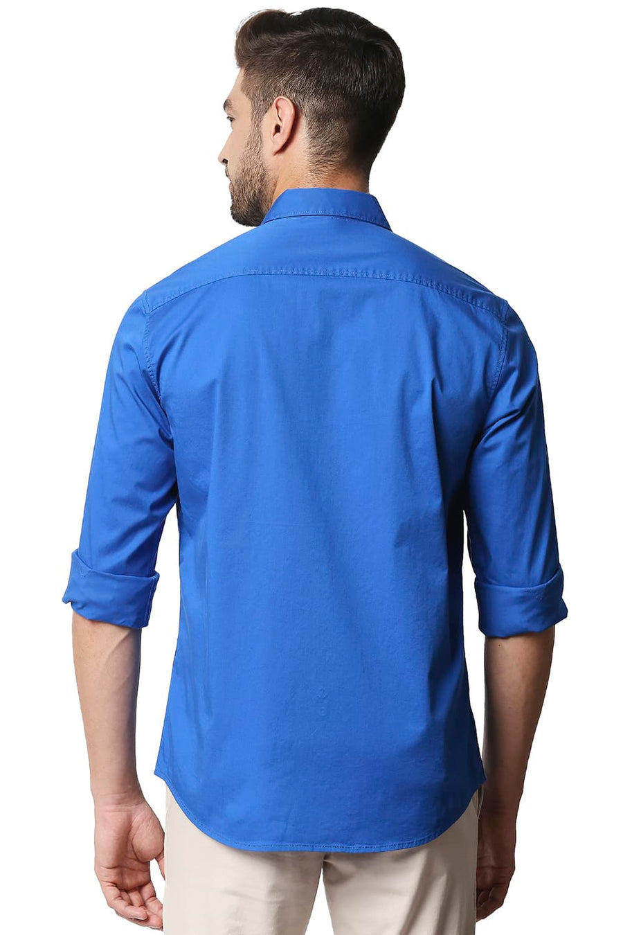 BASICS SLIM FIT SNORKEL BLUE TWILL STRETCH SHIRT