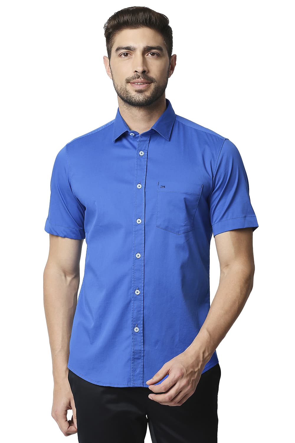 BASICS SLIM FIT TWILL STRETCH HALFSLEEVES SHIRT