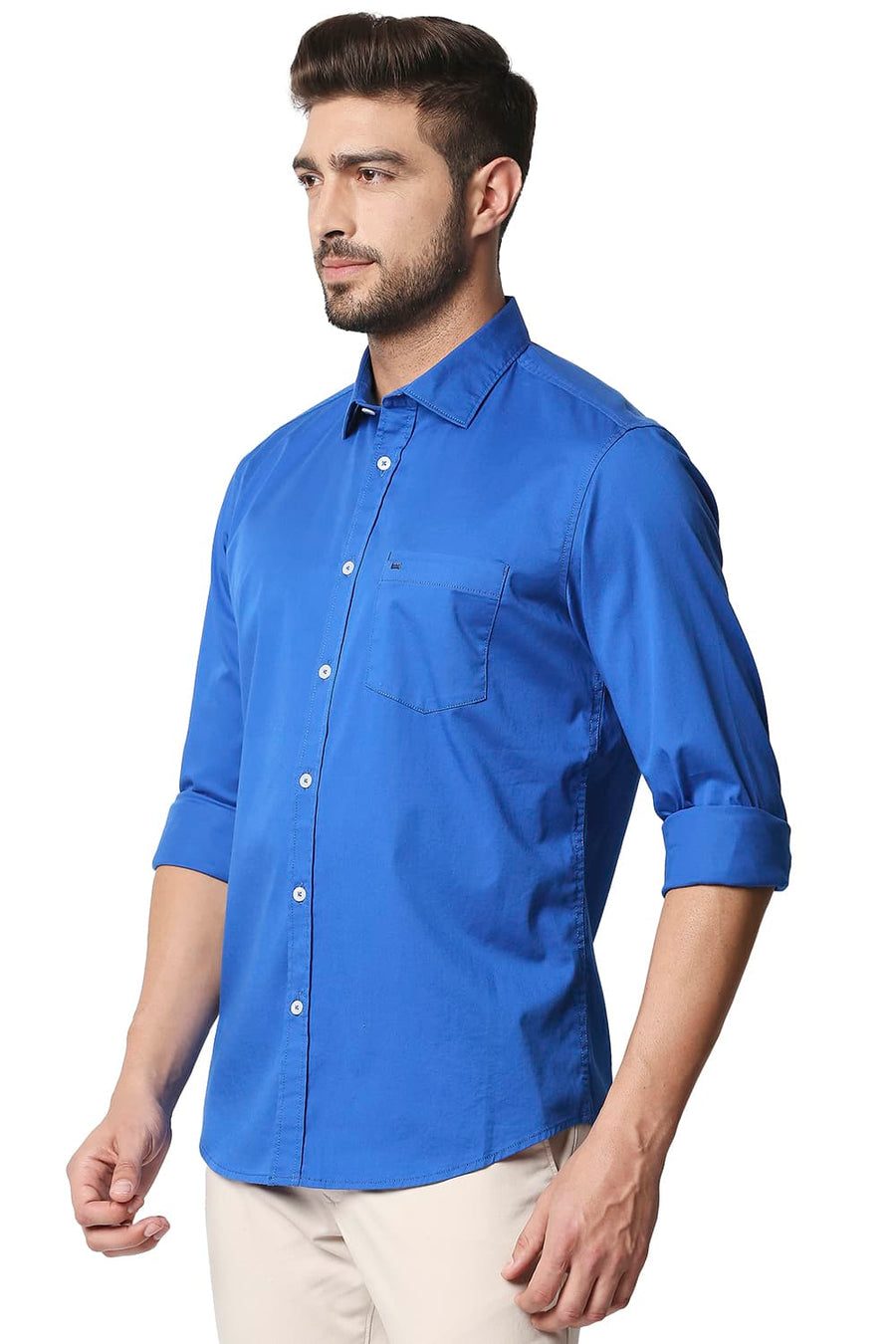 BASICS SLIM FIT SNORKEL BLUE TWILL STRETCH SHIRT
