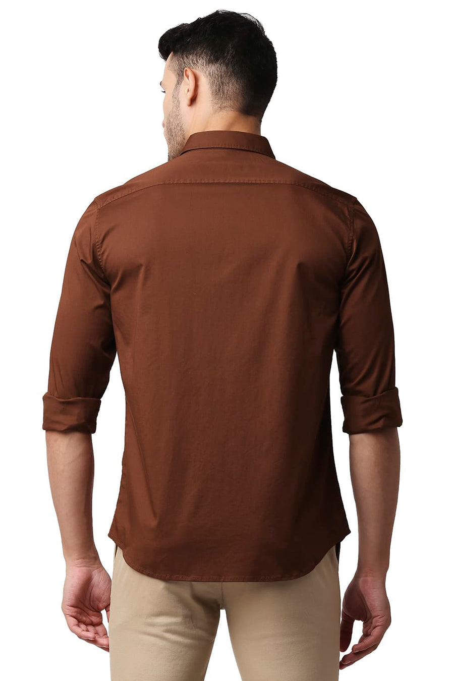BASICS SLIM FIT SEQUOIA BROWN TWILL STRETCH SHIRT