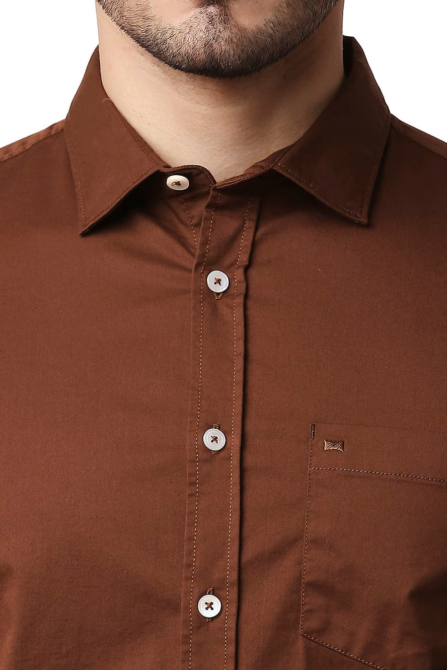 BASICS SLIM FIT SEQUOIA BROWN TWILL STRETCH SHIRT
