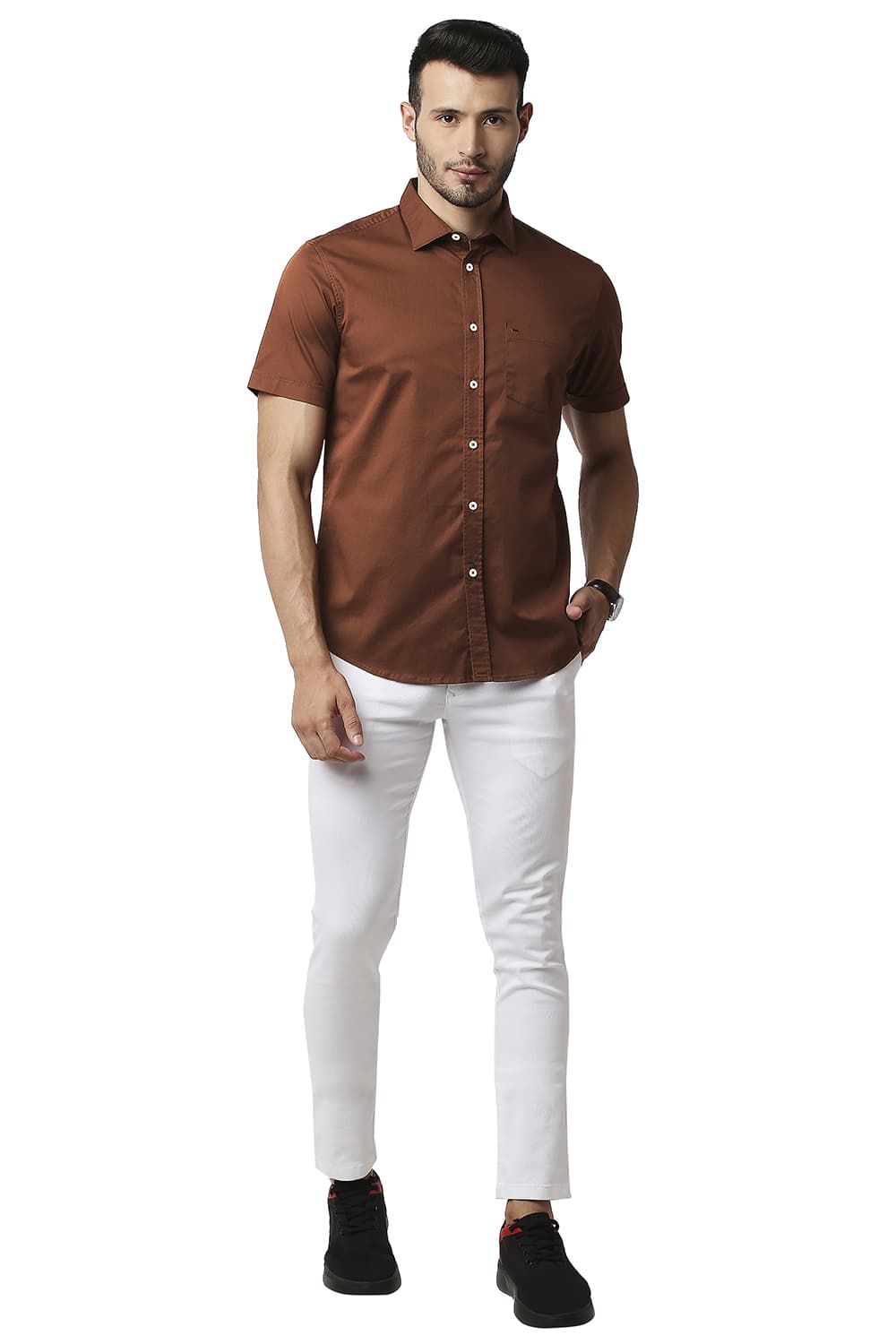 BASICS SLIM FIT TWILL STRETCH HALFSLEEVES SHIRT