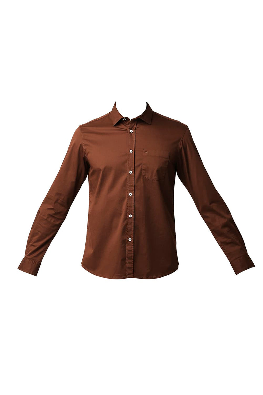 BASICS SLIM FIT SEQUOIA BROWN TWILL STRETCH SHIRT